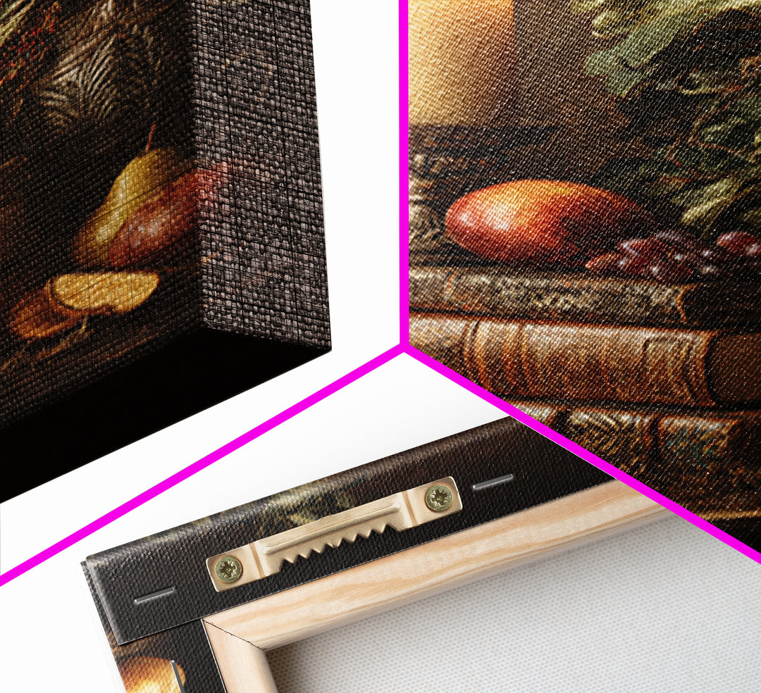 Still Life of Books Candle and Fruit Framed Canvas Print, Traditional Art, Indian Decor, Living Room Decor, Fine Art, Classic, TRA-2x3-76