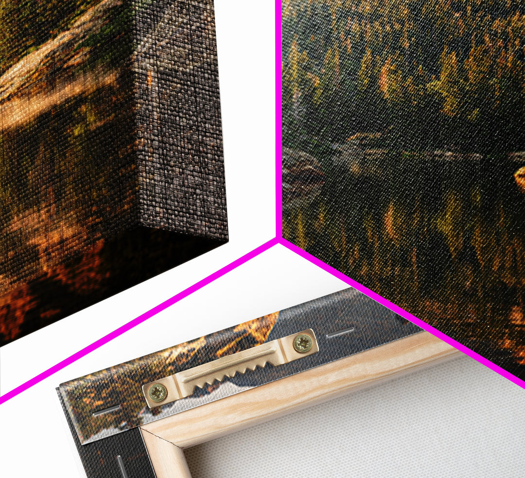 Mountain Lake with Pine Forest Reflection Framed Canvas Print, Traditional Art, Indian Wall Art, Living Room Decor, Classic, TRA-2x3-89