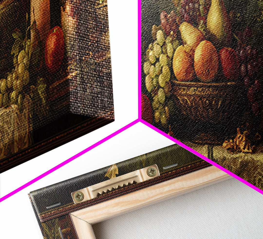 Basket of Apples and Pears on Linen Framed Canvas Print, Traditional Art, Decor, Living Room Decor, Abstract Art, Classic, TRA-3x1-10