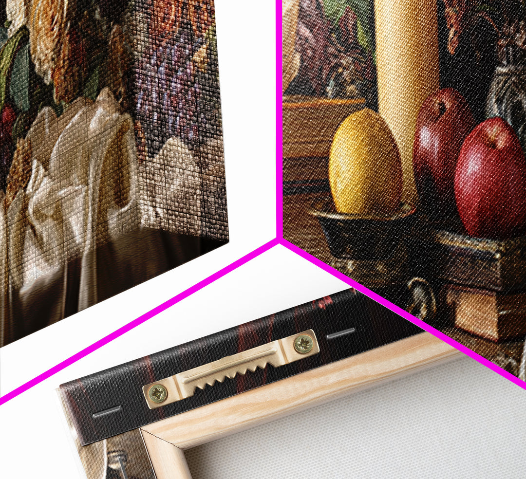 Still Life of Books Candle and Fruit Framed Canvas Print, Traditional Art, Indian Decor, Living Room Decor, Fine Art, Classic, TRA-3x1-12