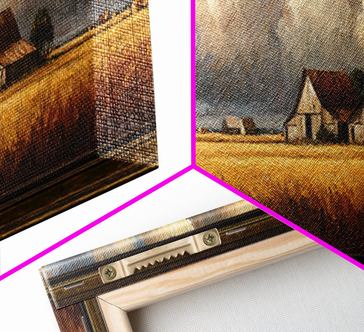 Barn and Farmland Framed Canvas Print, Traditional Art, Gallery Decor, Living Room Decor, Fine Art, Classic, Wall Art, TRA-3x1-15
