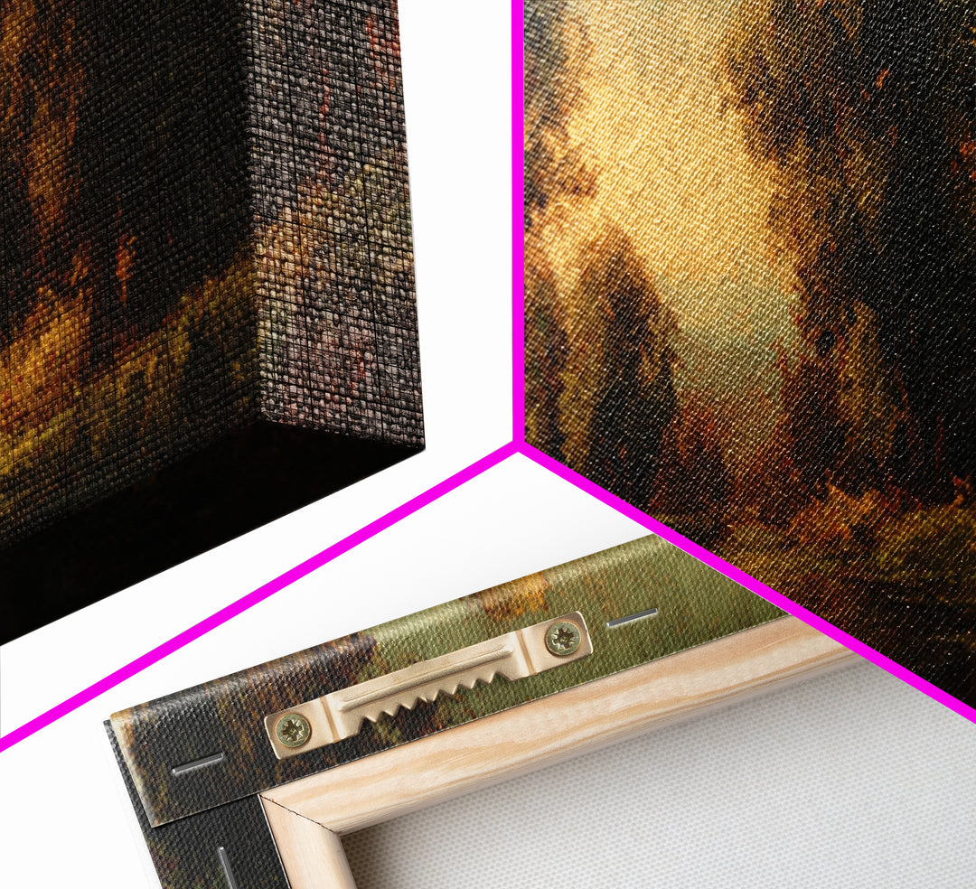 Classic Oil Painted Landscape Framed Canvas Print, Traditional Art, Japanese Decor, Living Room Decor, Fine Art, Classic, TRA-3x1-17