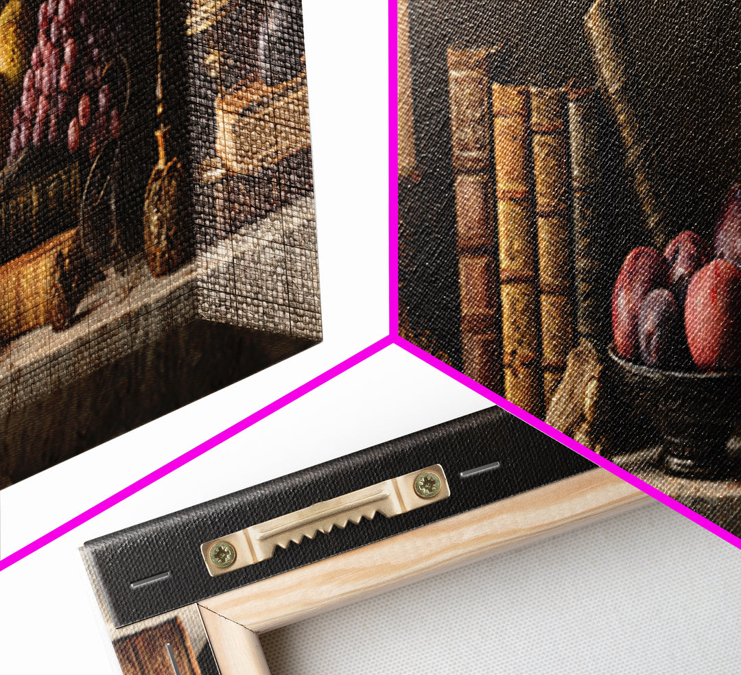 Still Life of Books Candle and Fruit Canvas Print, Traditional Art, Gallery Decor, Living Room Decor, Fine Art, Classic, TRA-3x1-36
