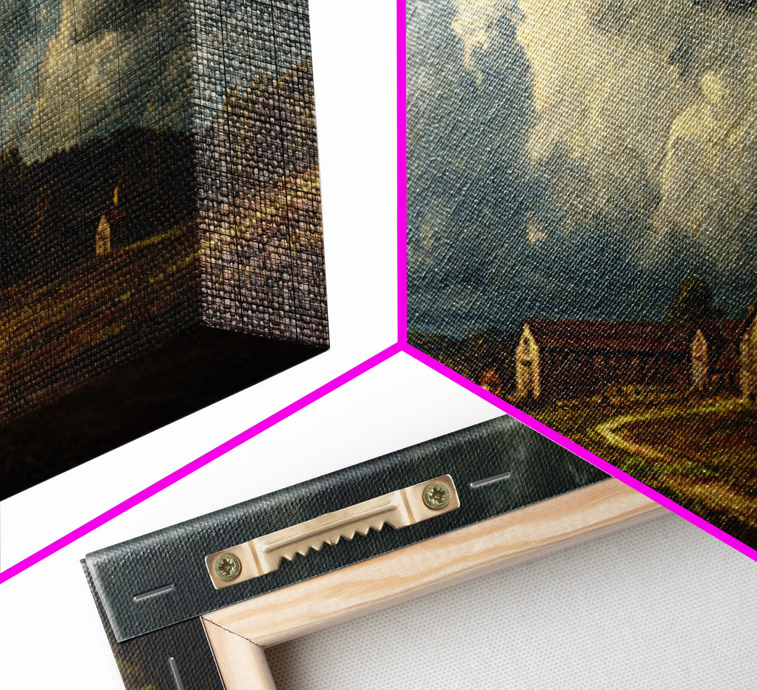 Barn and Farmland Framed Canvas Print, Traditional Art, Boho, Living Room Decor, Classic, Indian Wall Art, Japanese Decor, TRA-3x1-87