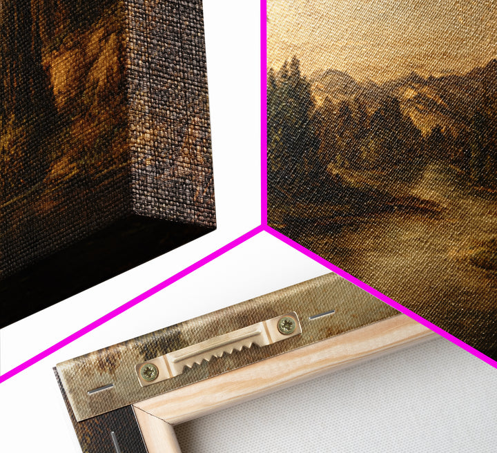 Classic Oil Painted Landscape Framed Canvas Print, Traditional Art, Boho Decor, Living Room Decor, Fine Art, Classic, TRA-3x1-89