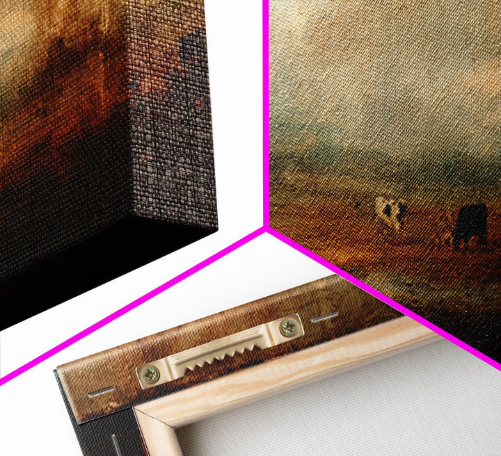 Pastoral Countryside with Cows in Field Canvas Print, Traditional Art, Art Print, Living Room Decor, Oil Painting, Classic, TRA-3x1-95