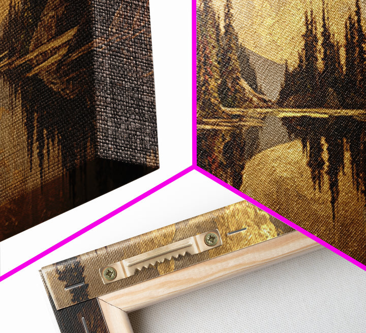 Mountain Lake with Pine Forest Reflection Canvas Print, Traditional Art, Luxury Decor, Living Room Decor, Fine Art, Classic, TRA-3x1-97
