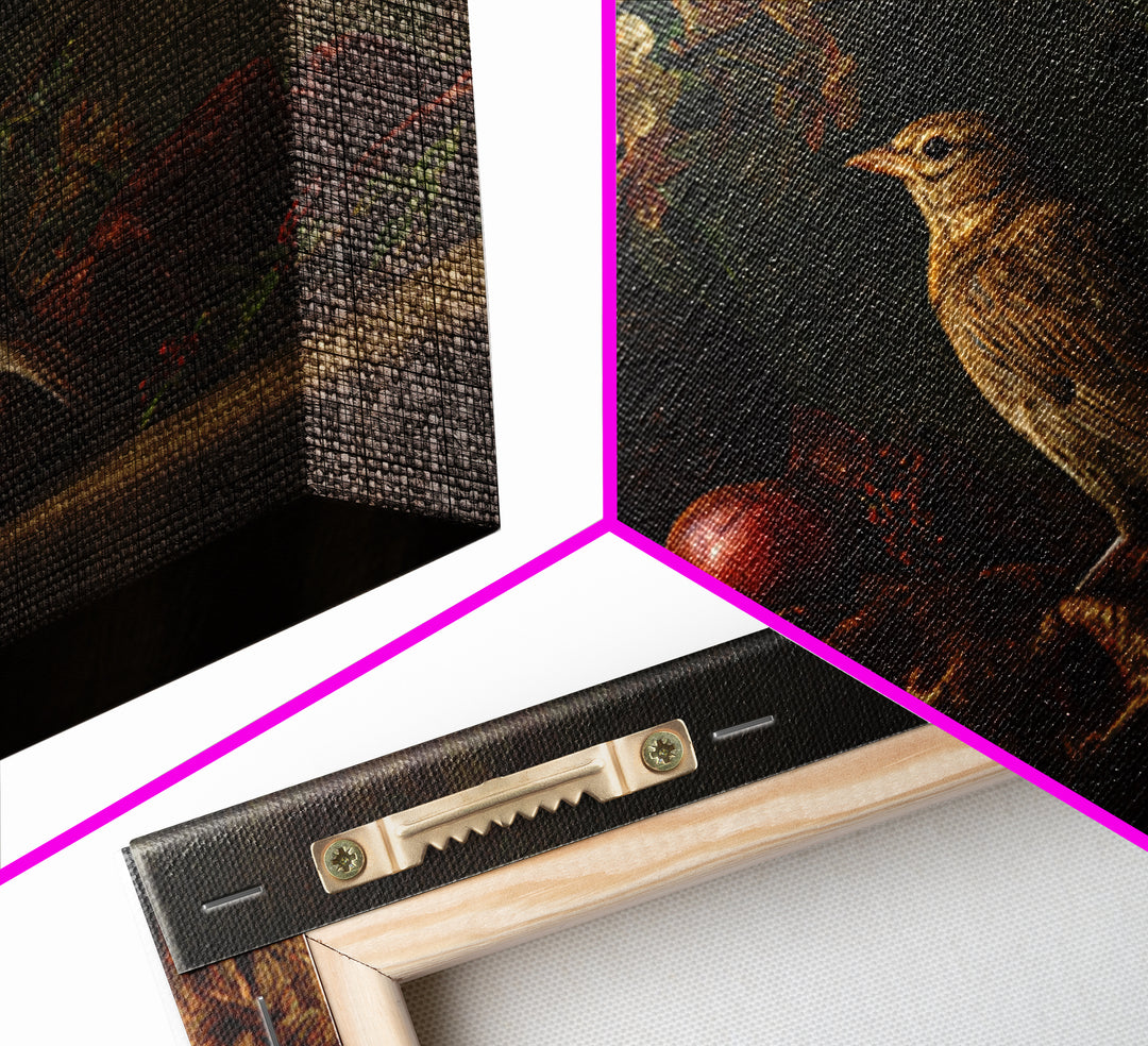 Bird Study on a Flowering Branch Framed Canvas Print, Traditional Art, Artwork, Living Room Decor, Oil Painting, Classic, TRA-3x2-14