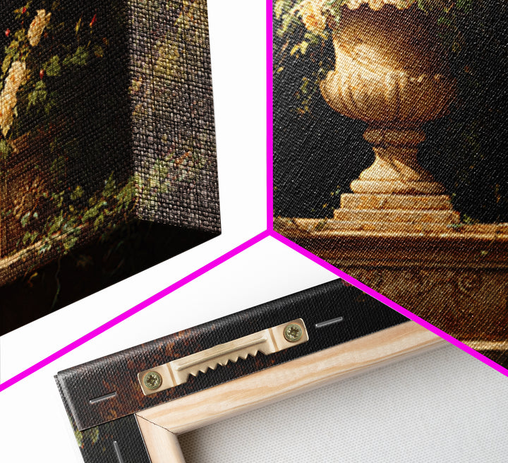 Garden Urn with Roses and Ivy Framed Canvas Print, Traditional Art, Custom Art, Living Room Decor, Fine Art, Classic, TRA-3x2-28