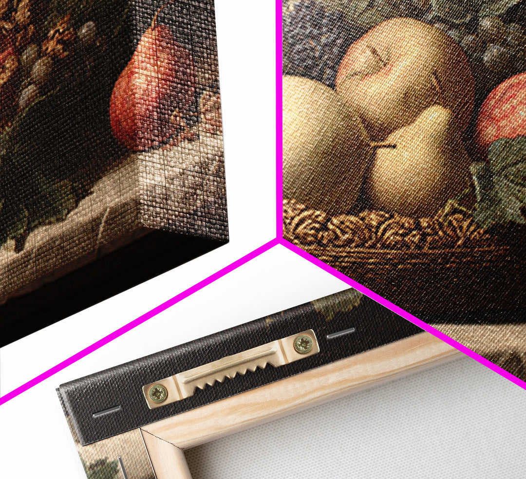 Basket of Apples and Pears on Linen Framed Canvas Print, Traditional Art, Custom Art, Living Room Decor, Abstract Art, Classic, TRA-3x2-46