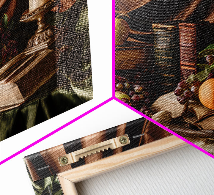 Still Life of Books Candle and Fruit Canvas Print, Traditional Art, Gallery Decor, Living Room Decor, Fine Art, Classic, TRA-3x2-48