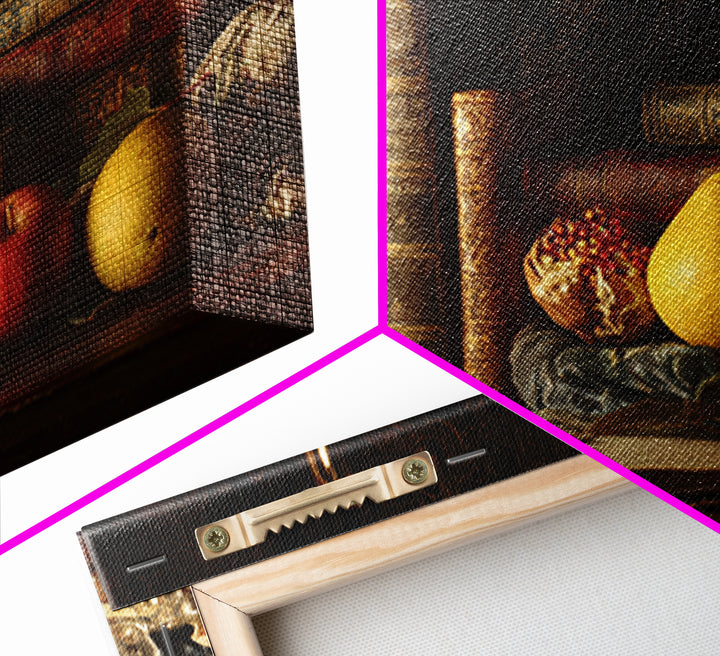 Still Life of Books Candle and Fruit Canvas Print, Traditional Art, Contemporary Art, Living Room Decor, Fine Art, Classic, TRA-3x2-72