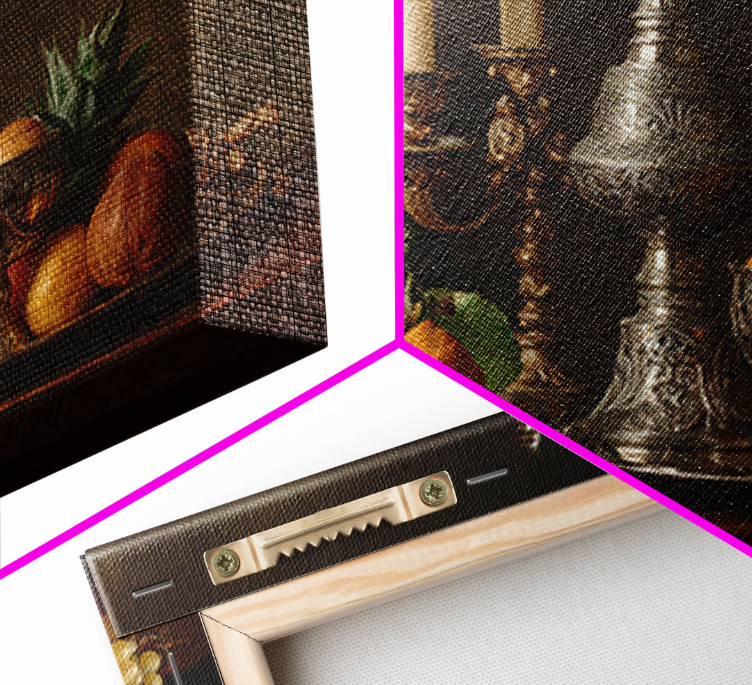 Dutch Fruit and Silver Goblet Still Life Framed Canvas Print, Traditional Art, Furry Art, Living Room Decor, Oil Painting, TRA-3x2-8