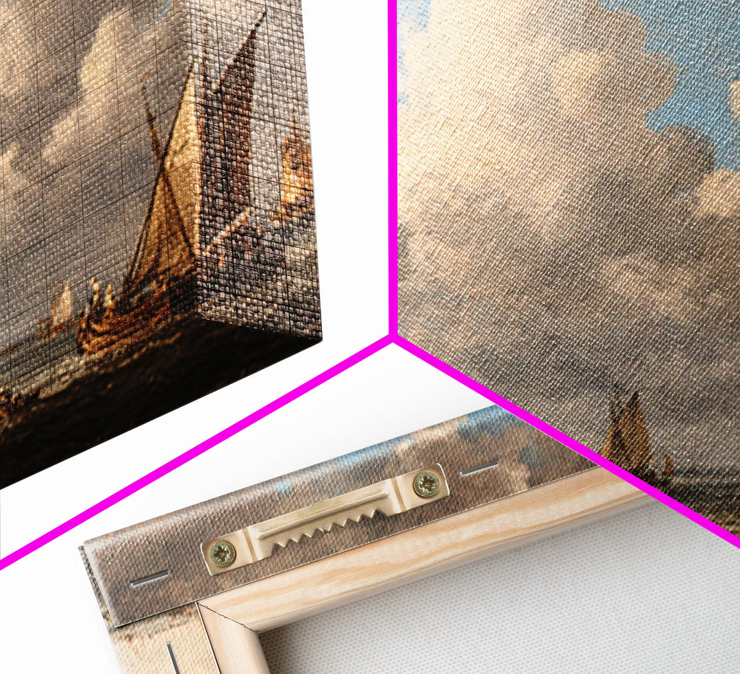 Seascape with Sailboats and Cloudy Sky Framed Canvas Print, Traditional Art, Fine Art Print, Living Room Decor, Classic, TRA-3x2-81