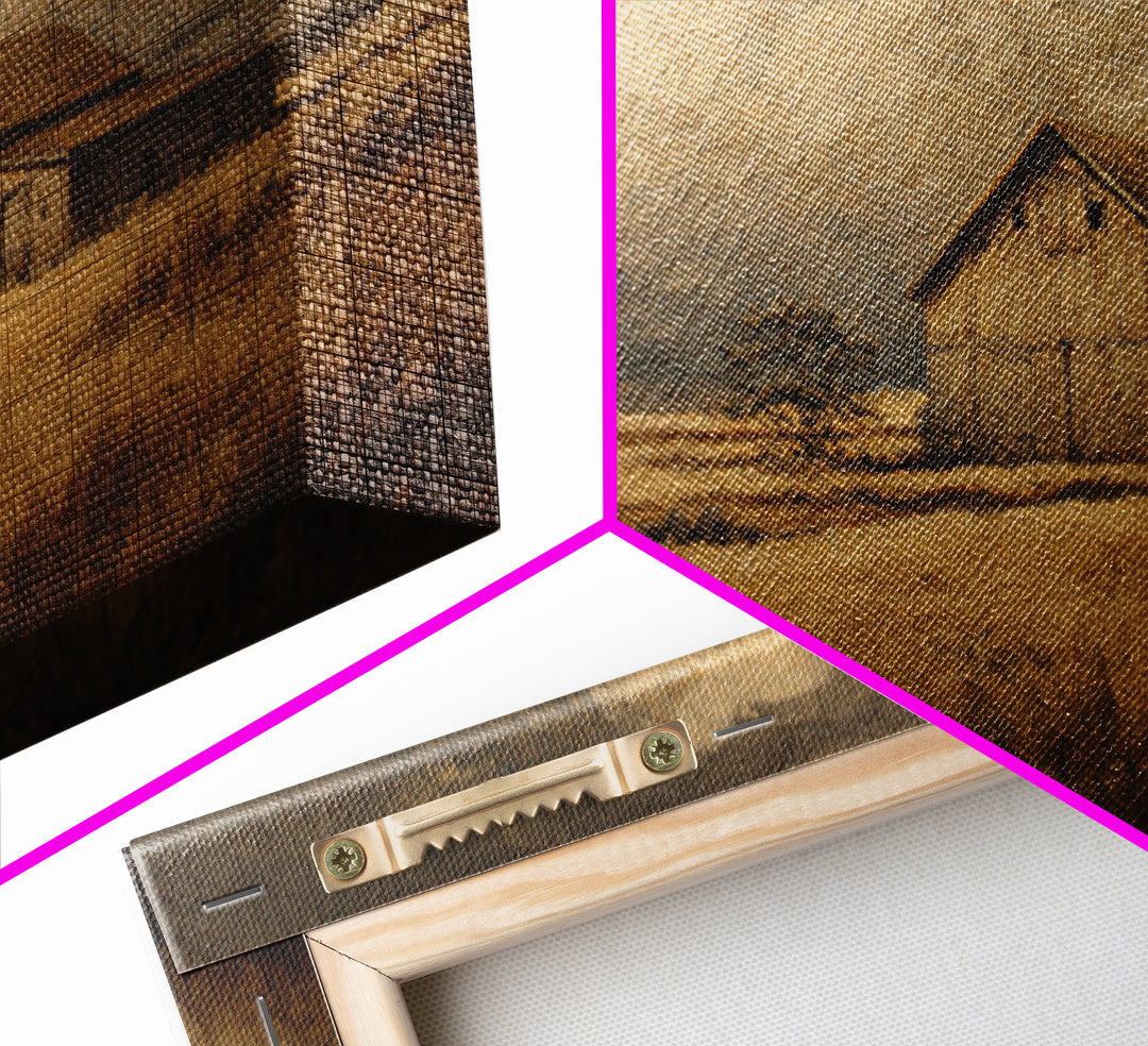 Barn and Farmland Framed Canvas Print, Traditional Art, Boho, Living Room Decor, Classic, Indian Wall Art, Japanese Decor, TRA-3x2-99
