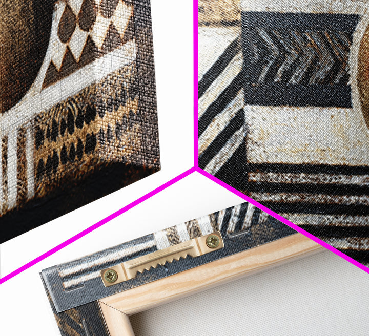 Mud Cloth Black and Cream Pattern Framed Canvas Print, Tribal Art, African Wall Art, Living Room Decor, Fine Art, Tribal, TRI-2x1-3