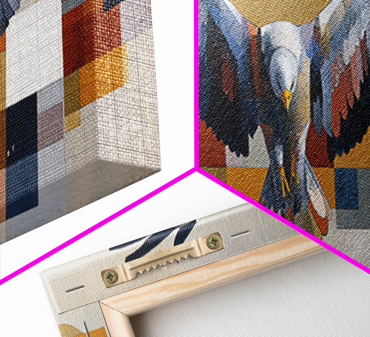 Eagle Totem with Feathers and Geometric Shapes Canvas Print, Tribal Art, Southwestern Decor, Living Room Decor, Abstract Art, TRI-3x1-4