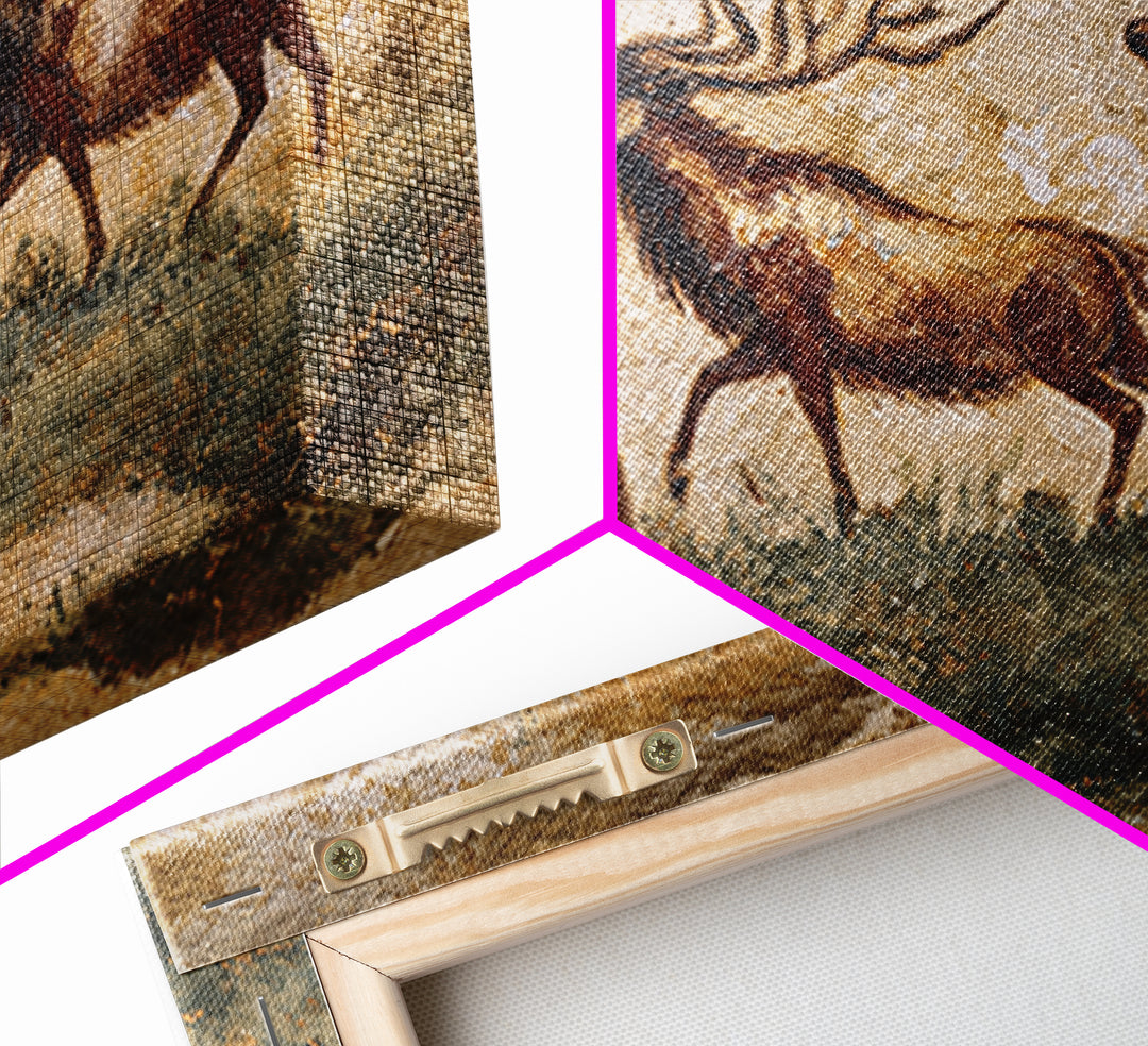 Ancient Cave Art Running Animals Framed Canvas Print, Tribal Art, Wall Art, Living Room Decor, Tribal, Abstract Painting, TRI-3x2-85