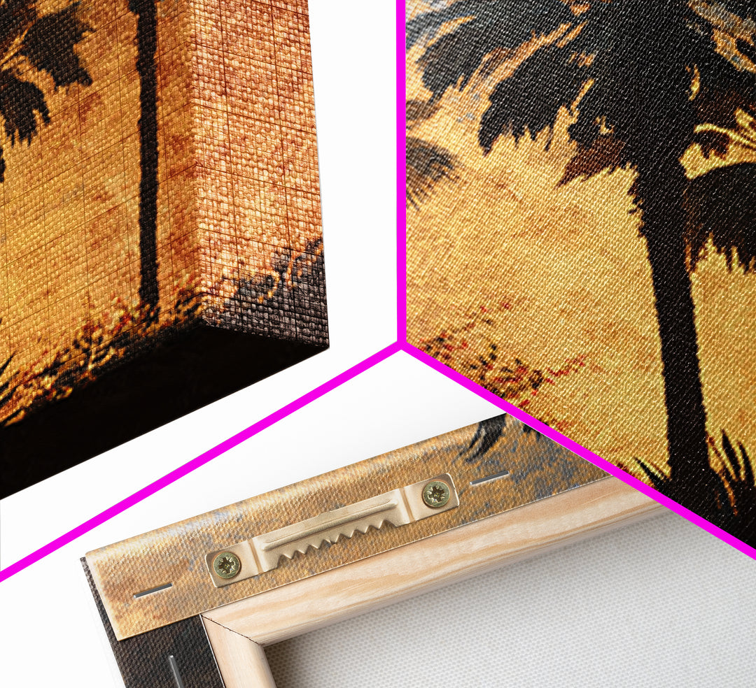 Palm Tree Silhouettes Framed Canvas Print, Tropical Art, Beach Prints, Living Room Decor, Watercolor Art, Tropic, TRO-1x1-100