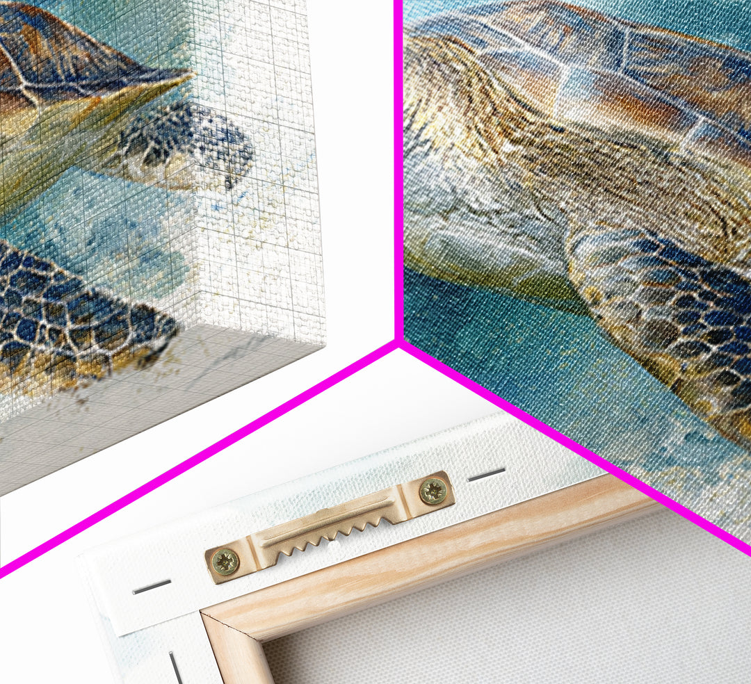 Sea Turtle Near Tropical Reef Canvas Print, Tropical Art, Bird Art, Living Room Decor, Watercolor Art, Tropic, Whimsical Art, TRO-1x1-19