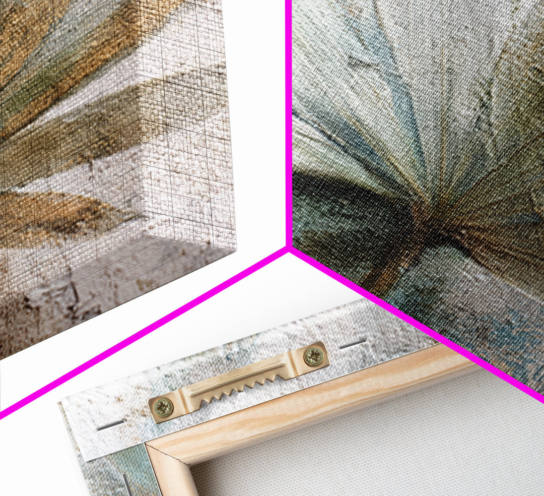 Rain Soaked Palm Leaf Closeup Framed Canvas Print, Tropical Art, Neutral Decor, Living Room Decor, Oil Painting, Tropic, TRO-1x1-21