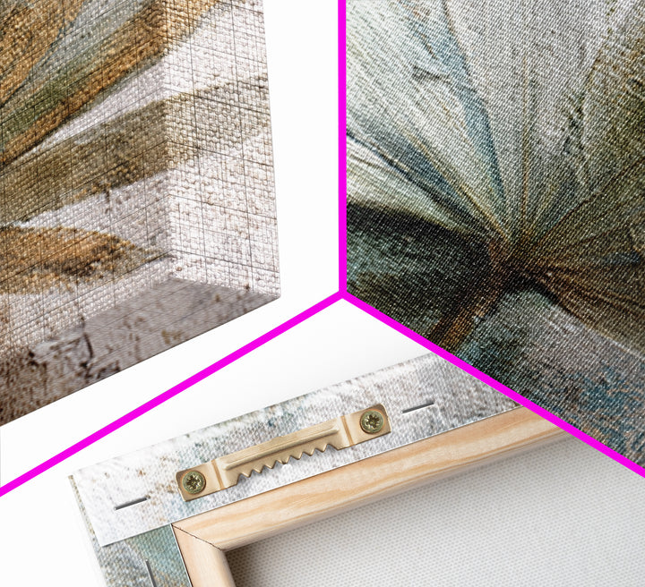 Rain Soaked Palm Leaf Closeup Framed Canvas Print, Tropical Art, Neutral Decor, Living Room Decor, Oil Painting, Tropic, TRO-1x1-21