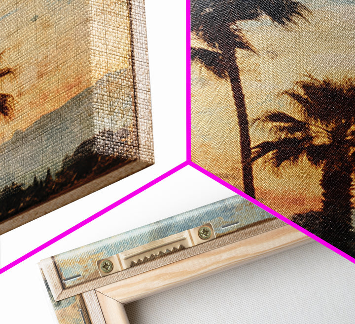 Palm Tree Silhouettes Framed Canvas Print, Tropical Art, Digital Art, Living Room Decor, Oil Painting, Tropic, Watercolor Art, TRO-1x1-28