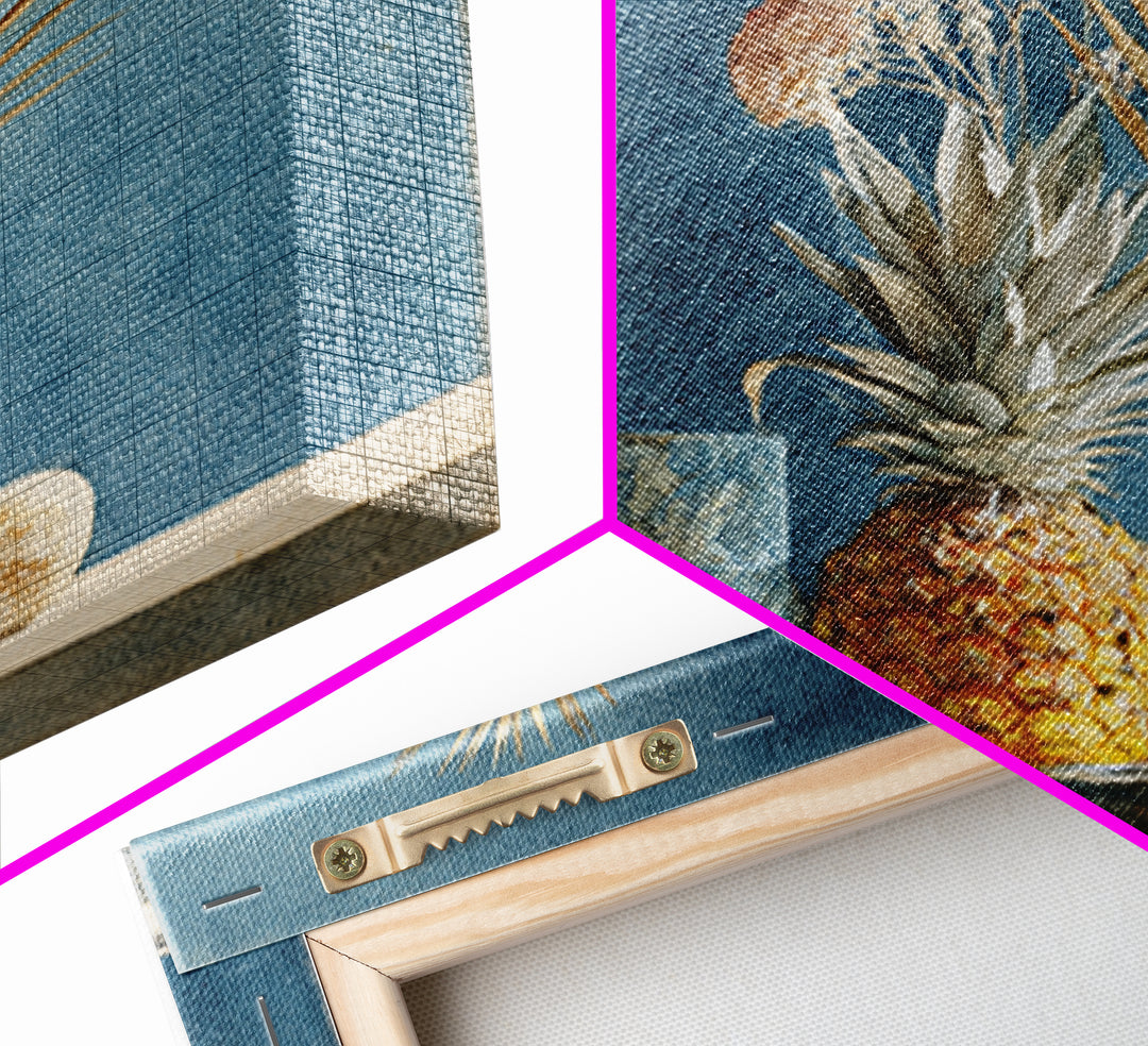 Pineapple and Palm Still Life Canvas Print, Tropical Art, Botanical Art, Living Room Decor, Oil Painting, Tropic, TRO-1x1-30