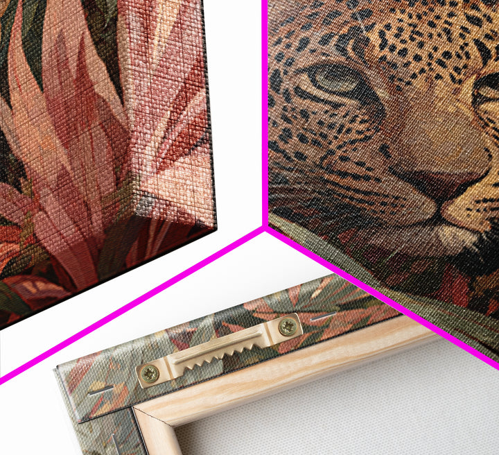 Leopard Hidden Among Palm Leaves Framed Canvas Print, Tropical Art, Gallery Decor, Living Room Decor, Fine Art, Tropic, TRO-1x1-38