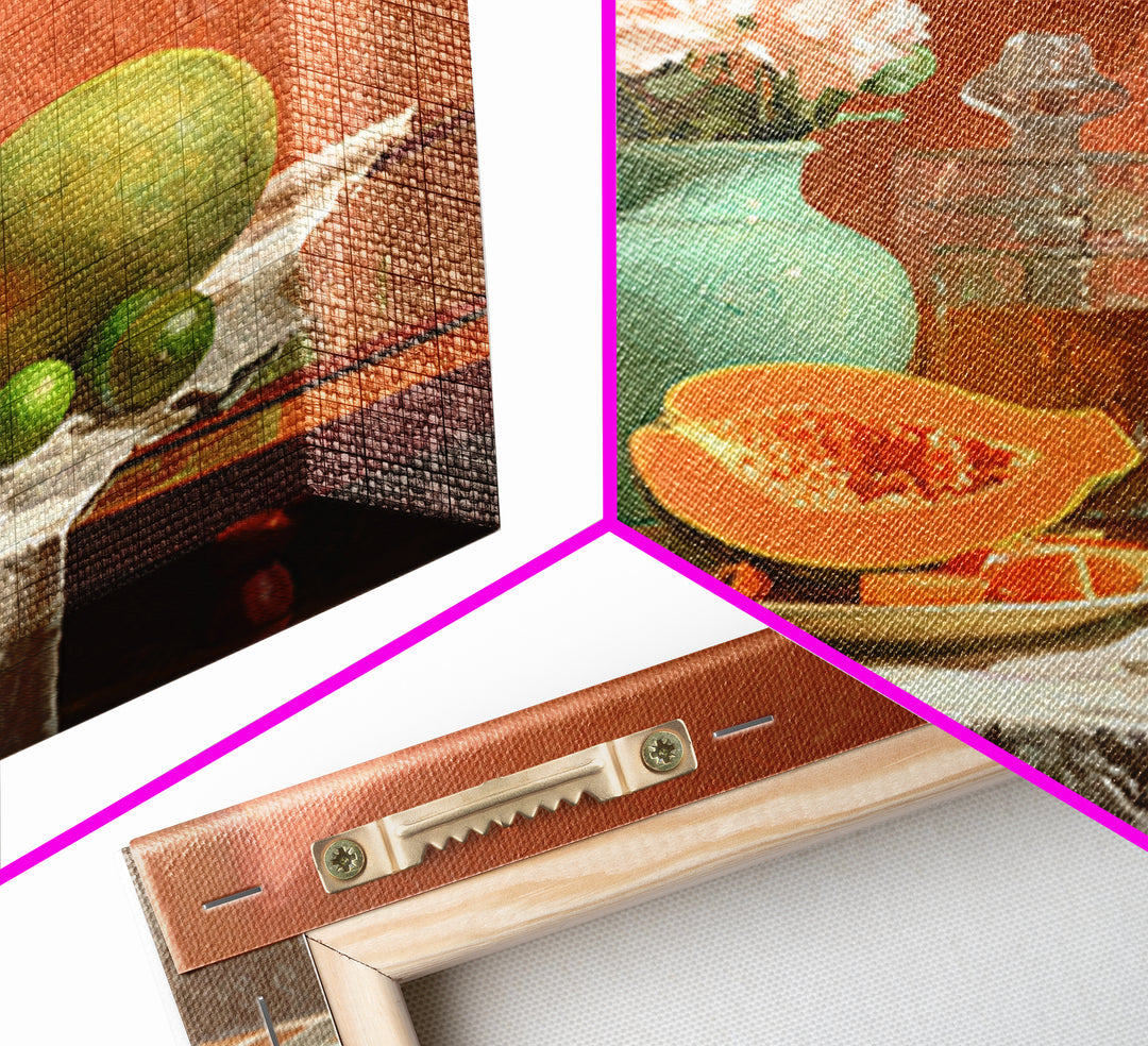 Bright Papaya and Lime Still Life Framed Canvas Print, Tropical Art, Beach Print, Living Room Decor, Abstract Art, Tropic, TRO-1x1-72
