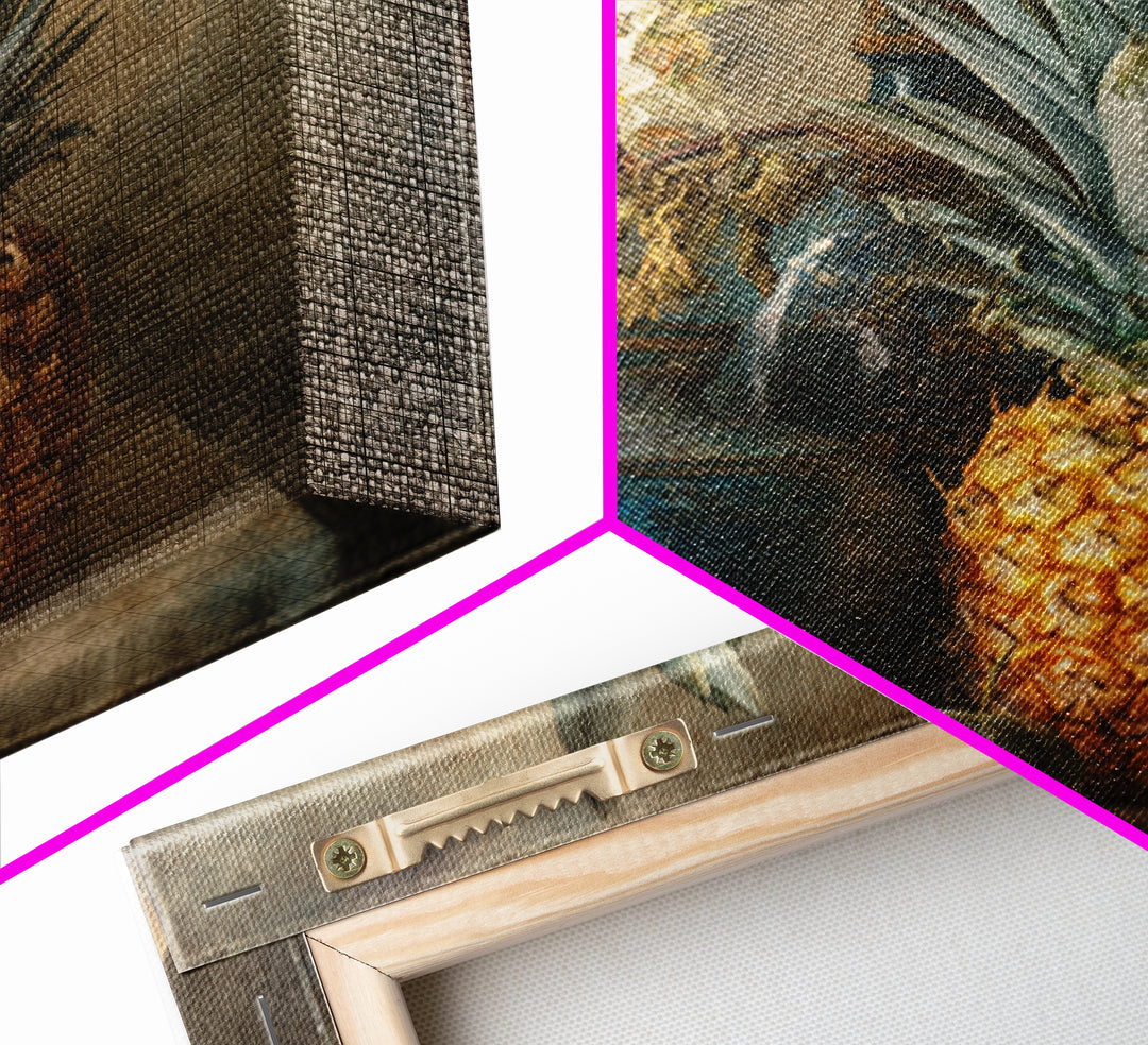 Pineapple and Palm Still Life Framed Canvas Print, Tropical Art, Statement Artwork, Living Room Decor, Fine Art, Tropic, TRO-1x1-78