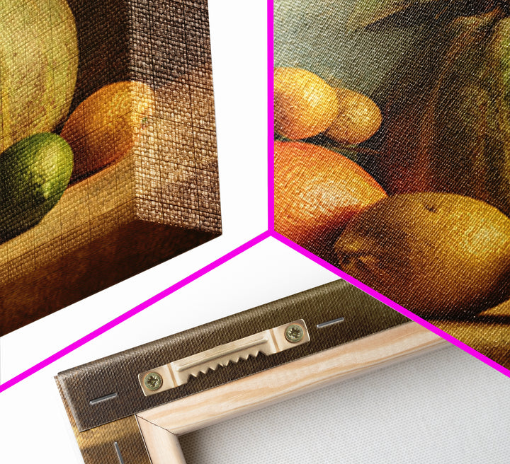 Bright Papaya and Lime Still Life Framed Canvas Print, Tropical Art, Art Print, Living Room Decor, Tropic, Abstract Painting, TRO-1x1-96