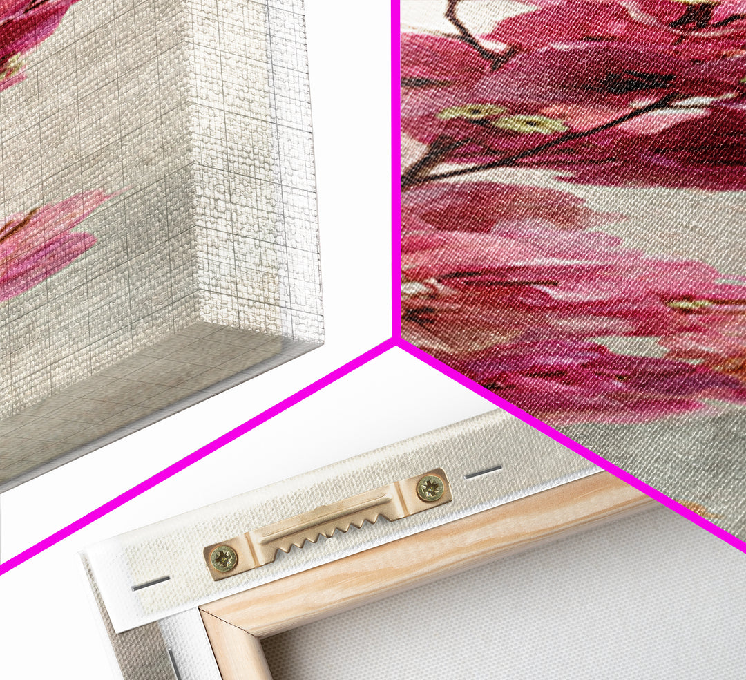 Pink Bougainvillea over White Wall Canvas Print, Tropical Art, Digital Prints, Living Room Decor, Tropic 328, Set of Prints, TRO-1x3-28
