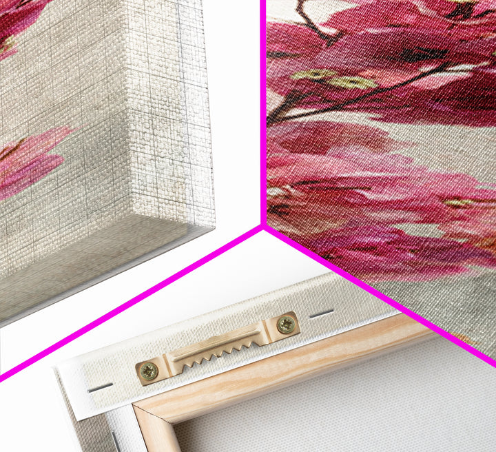 Pink Bougainvillea over White Wall Canvas Print, Tropical Art, Digital Prints, Living Room Decor, Tropic 328, Set of Prints, TRO-1x3-28