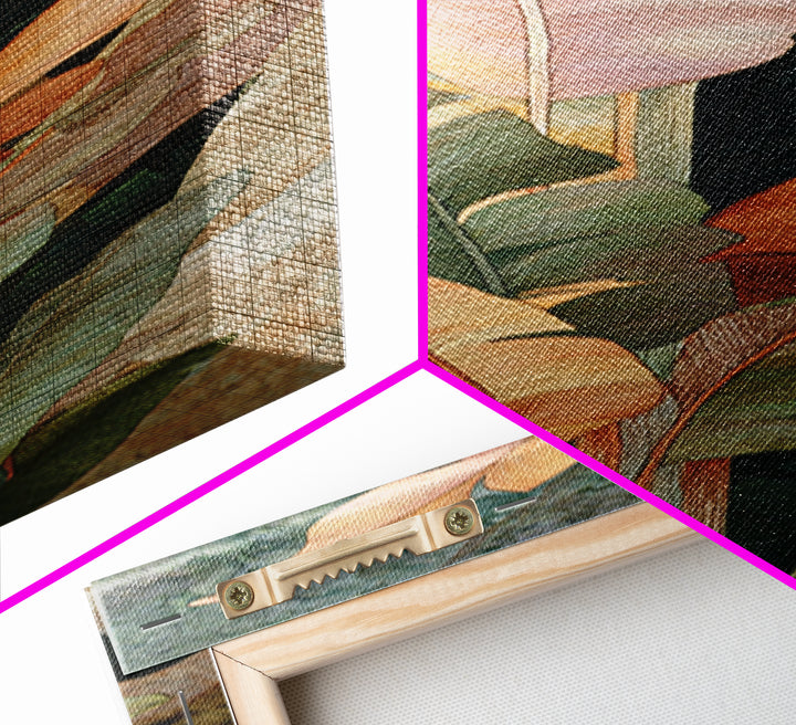 Banana Leaves Layered Framed Canvas Print, Tropical Art, Wall Art, Living Room Decor, Oil Painting, Tropic, Pink Wall Art, TRO-1x3-45