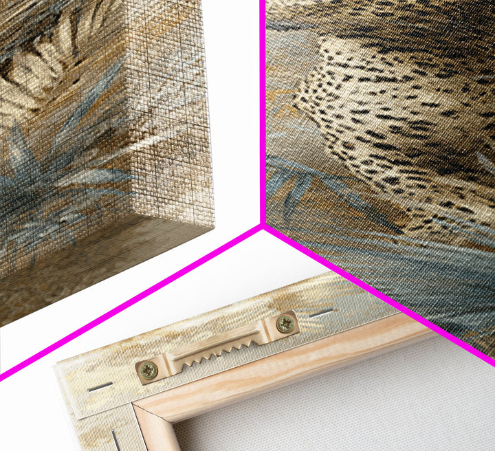 Leopard Hidden Among Palm Leaves Framed Canvas Print, Tropical Art, Fine Art Print, Living Room Decor, Fine Art, Tropic, TRO-1x3-50
