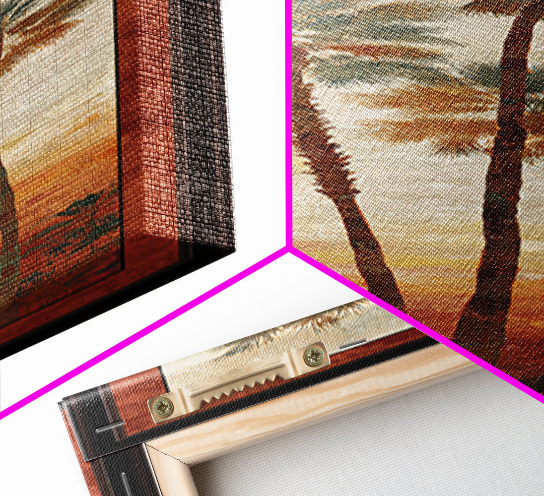 Palm Tree Silhouettes Framed Canvas Print, Tropical Art, Abstract Painting, Living Room Decor, Fine Art, Tropic, Gallery Decor, TRO-1x3-64