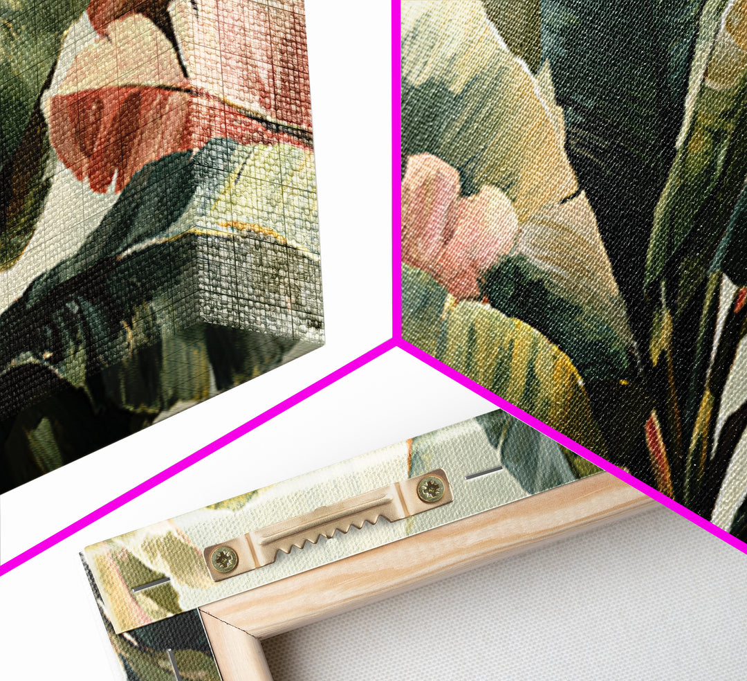 Banana Leaves Layered Framed Canvas Print, Tropical Art, Printable Wall Art, Living Room Decor, Watercolor Art, Tropic, TRO-2x1-29