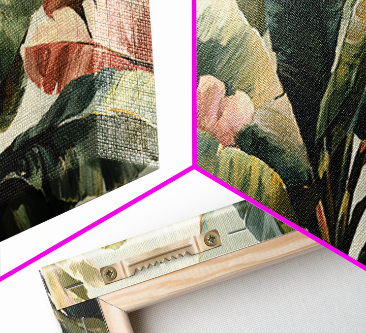 Banana Leaves Layered Framed Canvas Print, Tropical Art, Printable Wall Art, Living Room Decor, Watercolor Art, Tropic, TRO-2x1-29