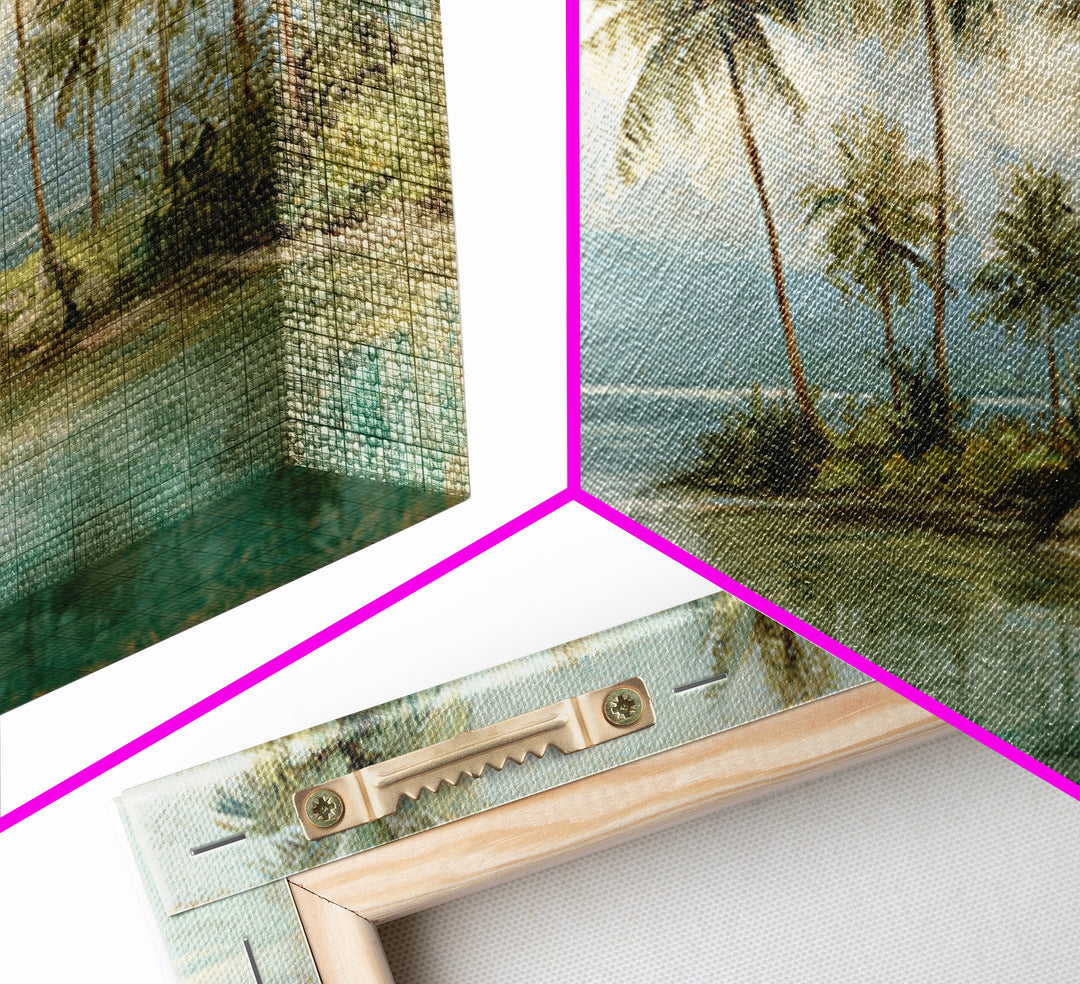 Tropical Lagoon with Turquoise Water Framed Canvas Print, Tropical Art, Pink Wall Art, Living Room Decor, Fine Art, Tropic, TRO-2x1-3