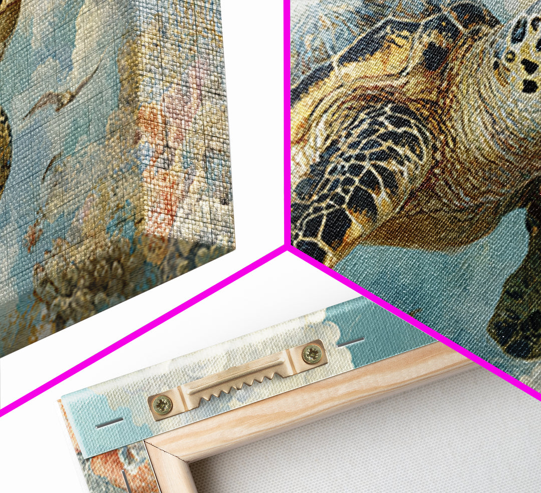 Sea Turtle Near Tropical Reef Canvas Print, Tropical Art, Digital Art, Living Room Decor, Oil Painting, Tropic, Watercolor Art, TRO-2x1-39