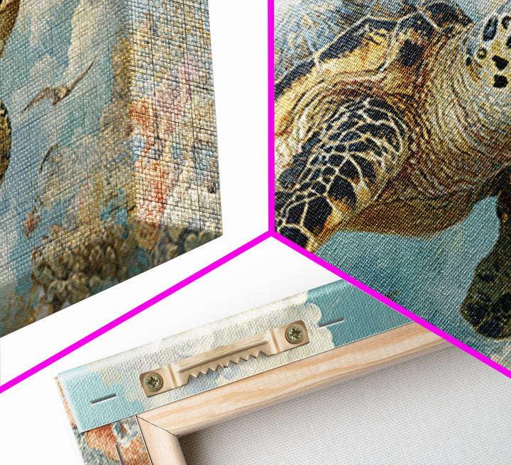 Sea Turtle Near Tropical Reef Canvas Print, Tropical Art, Digital Art, Living Room Decor, Oil Painting, Tropic, Watercolor Art, TRO-2x1-39