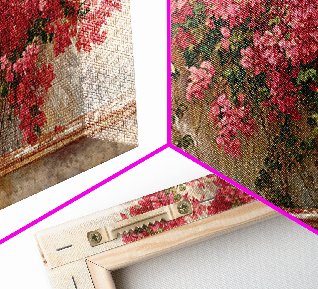 Pink Bougainvillea over White Wall Framed Canvas Print, Tropical Art, Digital Art, Living Room Decor, Oil Painting, Tropic, TRO-2x1-60