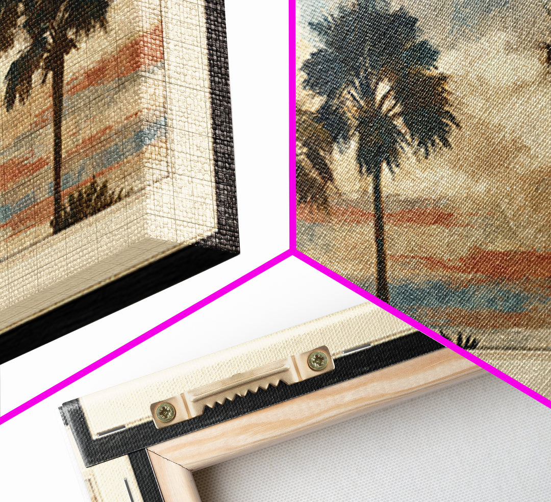Palm Tree Silhouettes Framed Canvas Print, Tropical Art, Wall Art Prints, Living Room Decor, Fine Art, Tropic, Beach Wall Art, TRO-2x1-72