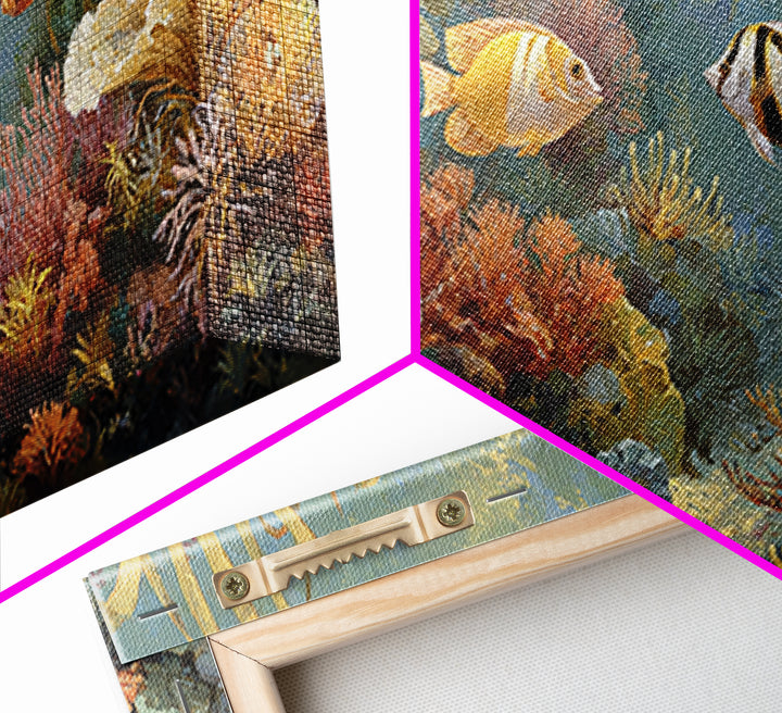 Tropical Fish over Coral Reef Framed Canvas Print, Tropical Art, Whimsical Art, Living Room Decor, Fine Art, Tropic, TRO-2x1-79