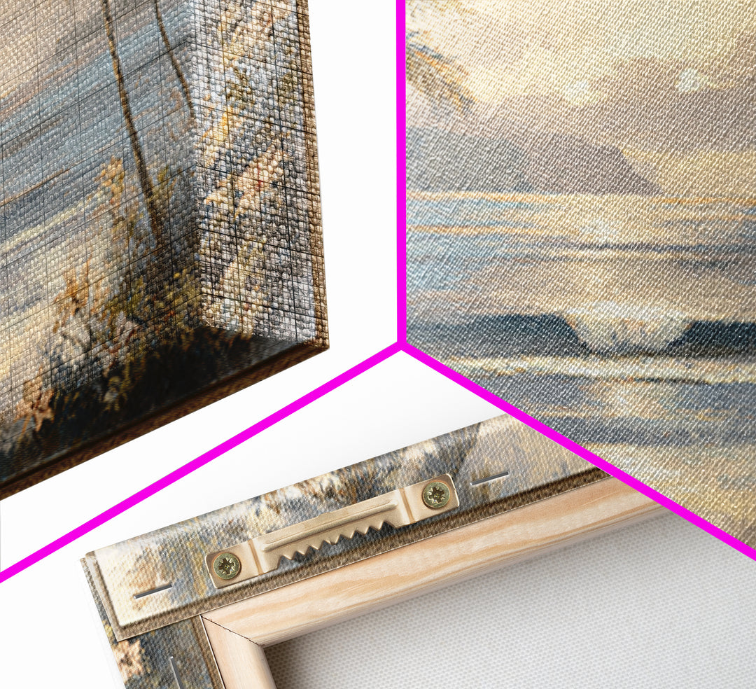 Sunset Surf Scene Framed Canvas Print, Tropical Art, Digital Art, Living Room Decor, Oil Painting, Tropic, Watercolor Art, TRO-2x1-90