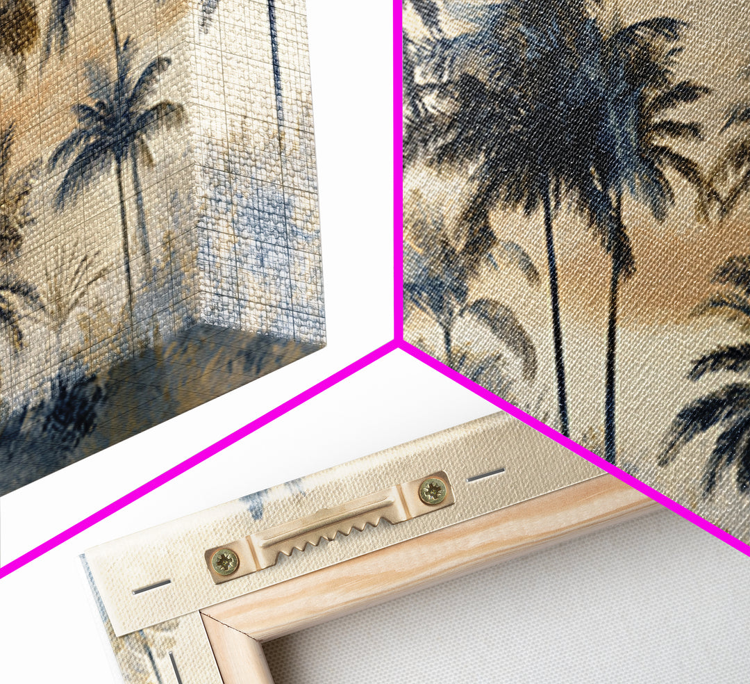 Palm Tree Silhouettes Framed Canvas Print, Tropical Art, Beach Decor, Living Room Decor, Oil Painting, Tropic, Fine Art Print, TRO-2x1-96