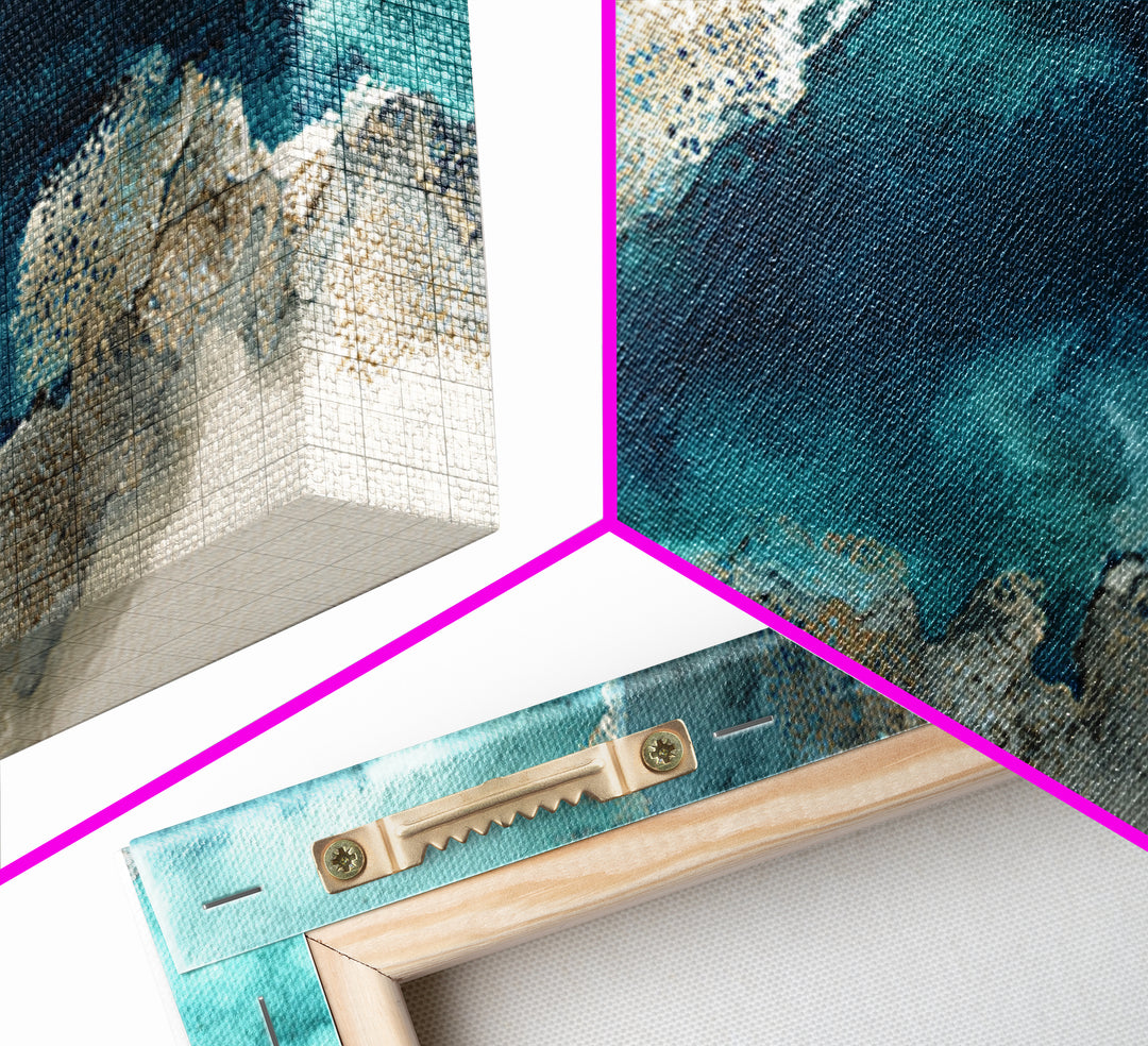 Tropical Lagoon with Turquoise Water Framed Canvas Print, Tropical Art, Abstract Painting, Living Room Decor, Fine Art, Tropic, TRO-2x1-99