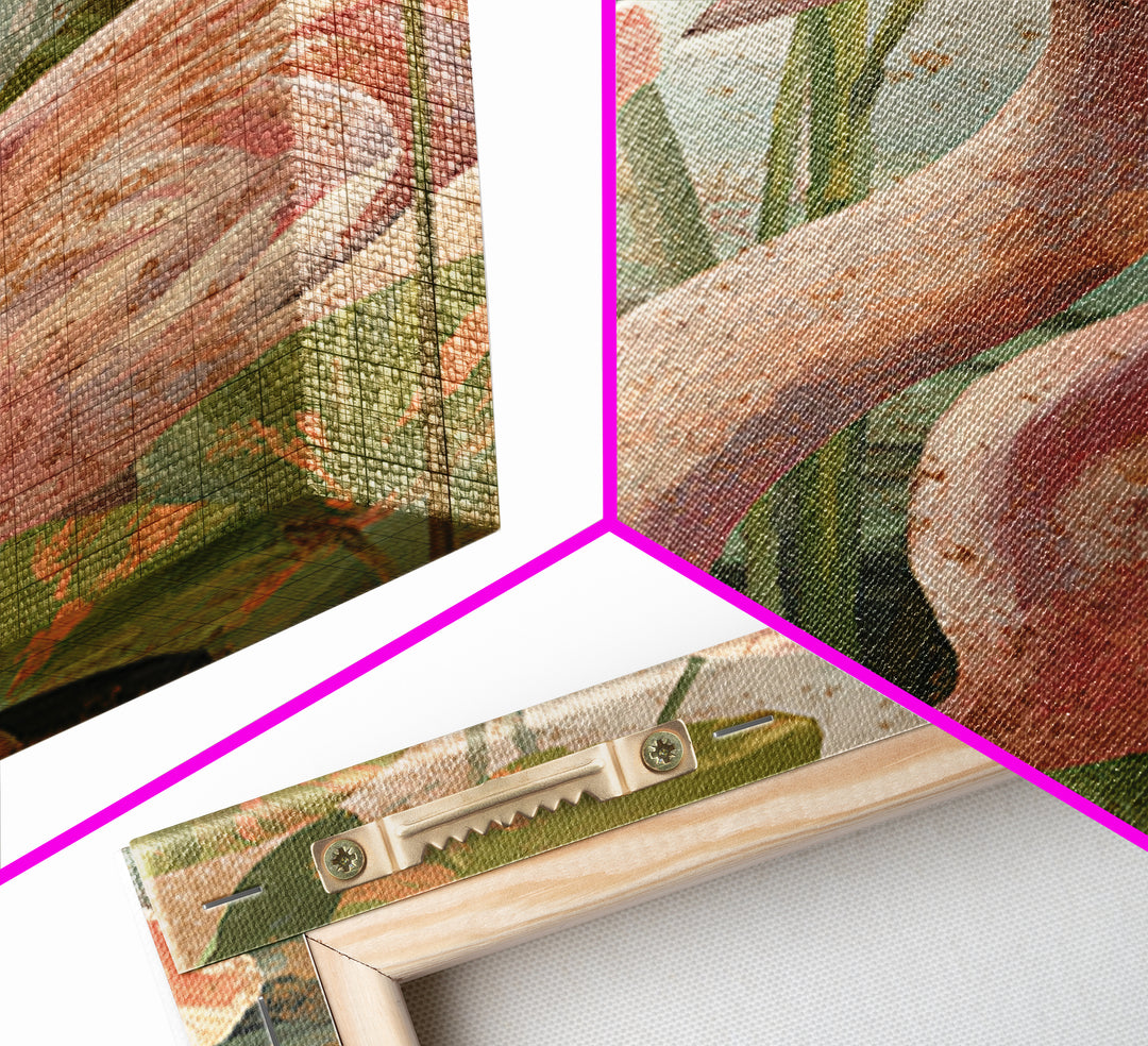 Pink Flamingos Among Tropical Water Plants Canvas Print, Tropical Art, Contemporary Art, Living Room Decor, Fine Art, Tropic, TRO-2x3-10
