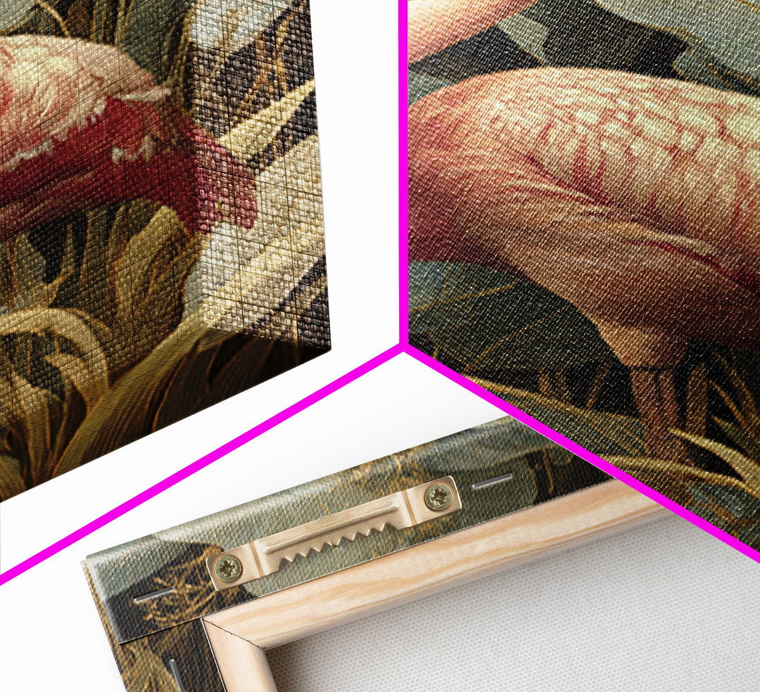 Pink Flamingos Among Tropical Water Plants Framed Canvas Print, Tropical Art, Print, Living Room Decor, Fine Art, Tropic, TRO-2x3-34